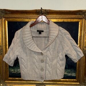 Weekend Max Mara Gray Wool Cable-knit Cropped Button Down Short Sleeve Sweater S